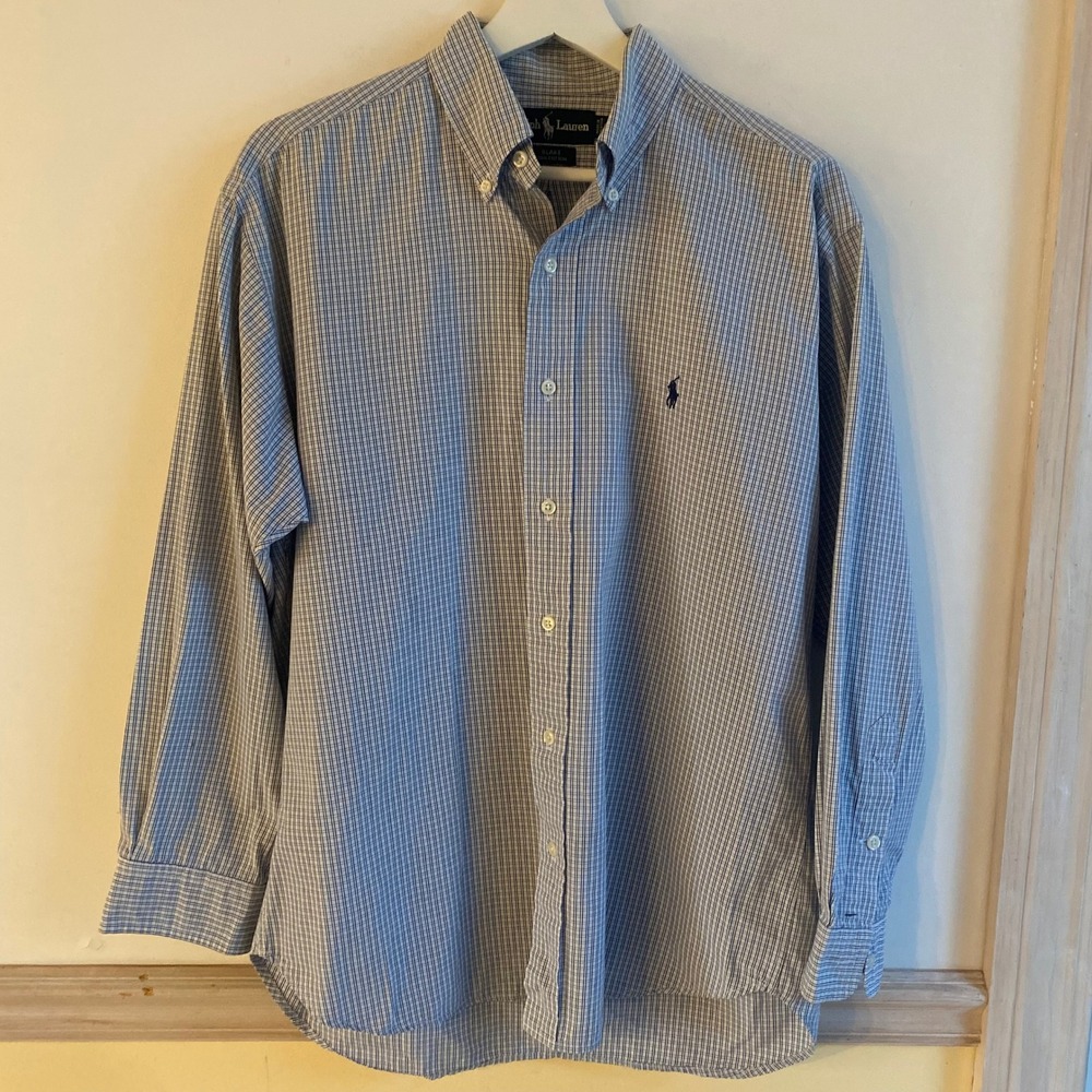 Ralph Lauren Blake Men's Button Down Shirt Blue Gingham Plaid Long Sleeve Size M